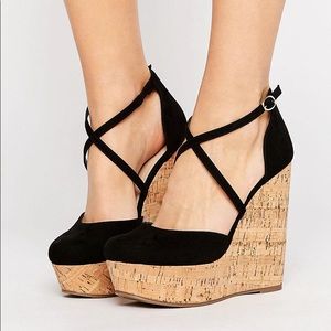 Cross Strap Cork Wedges